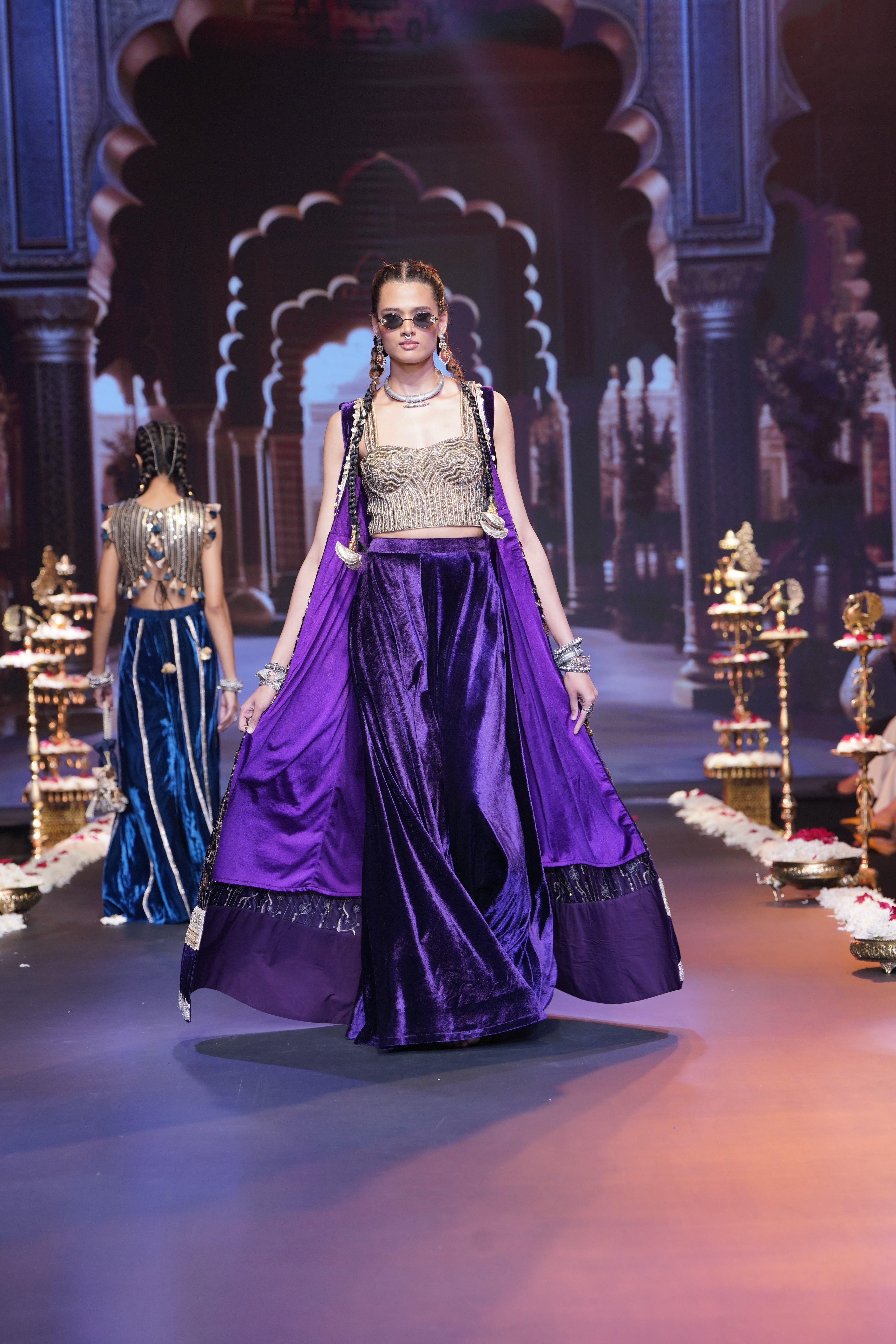 Purple embroidered three – piece set