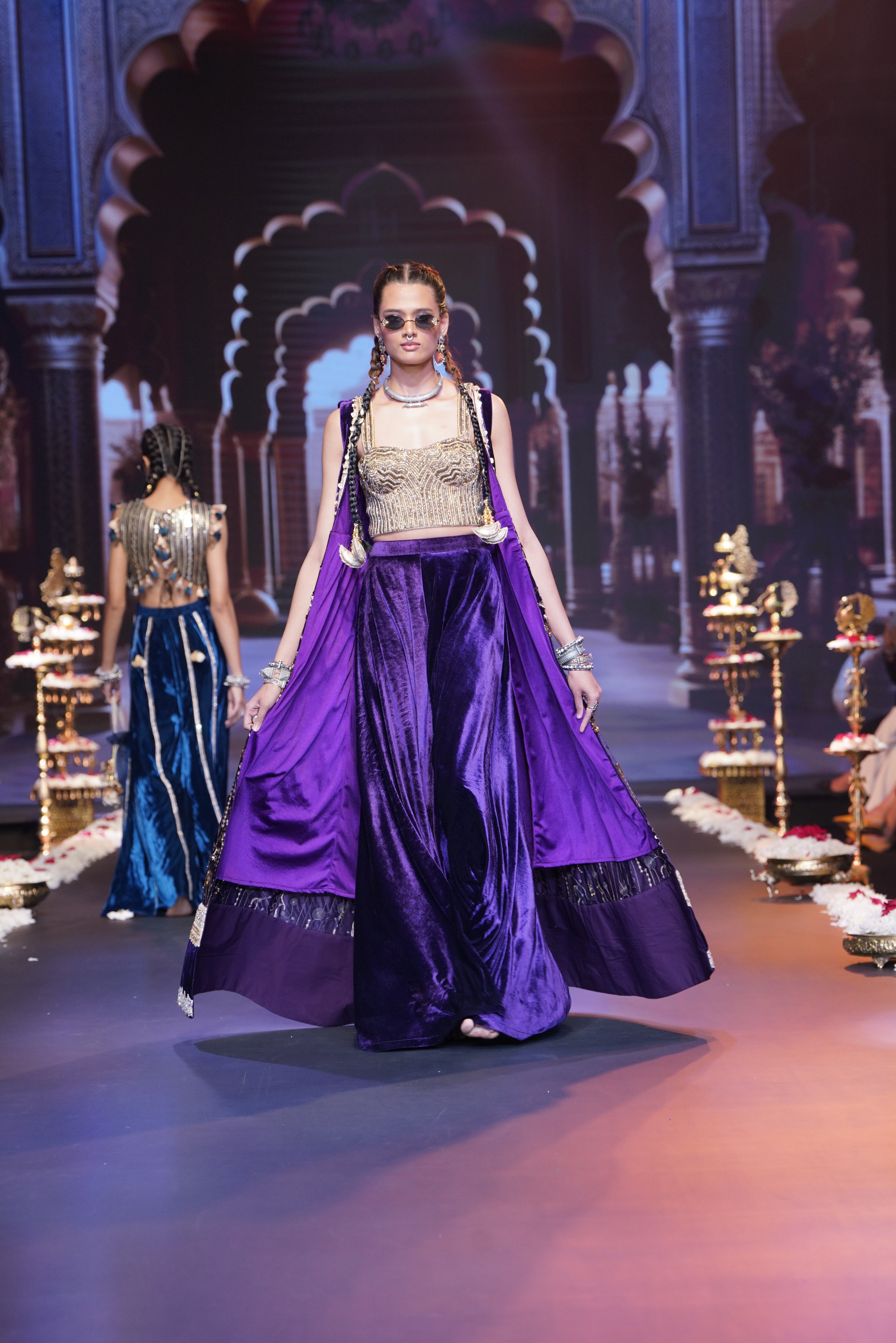 Purple embroidered three – piece set