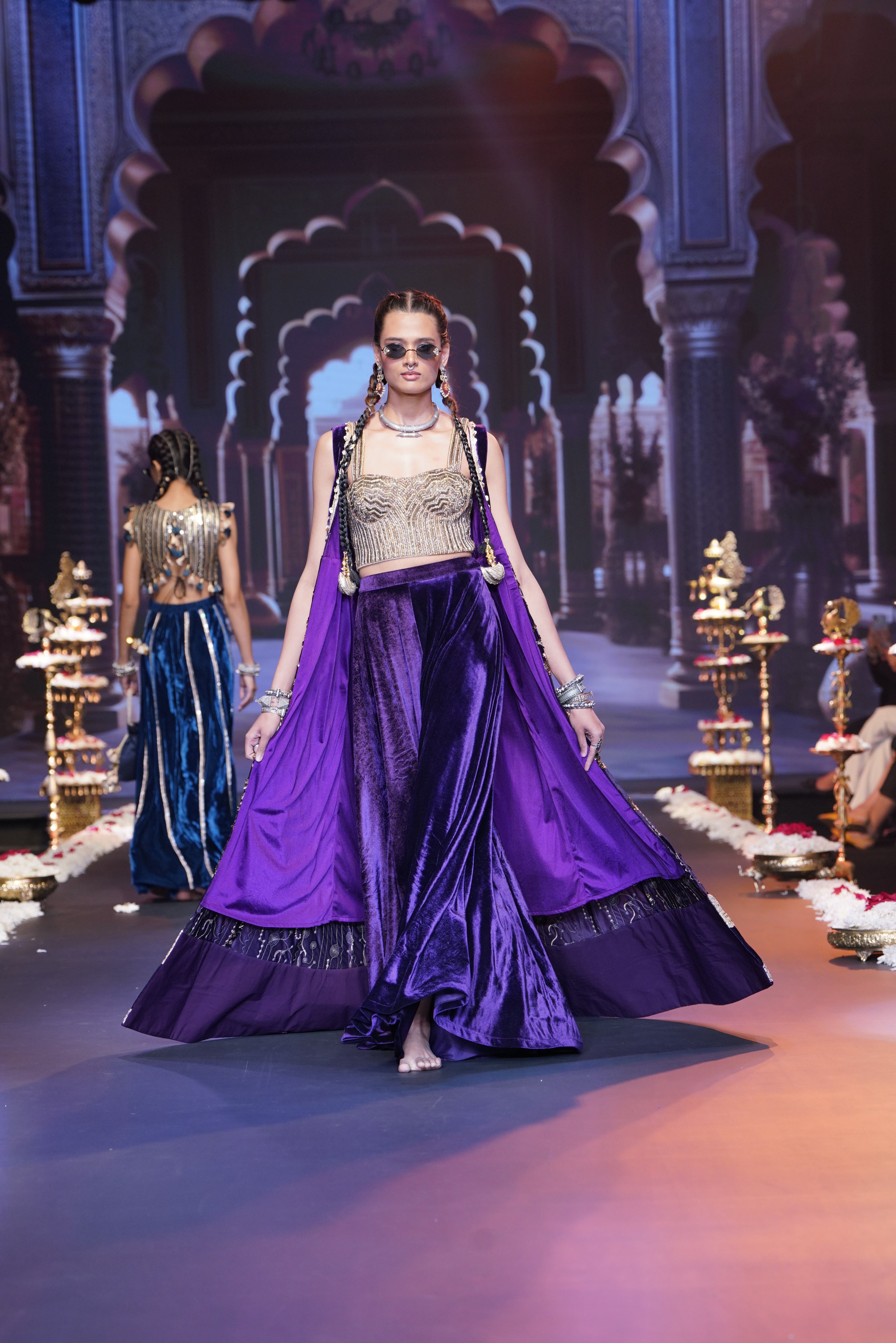 Purple embroidered three – piece set