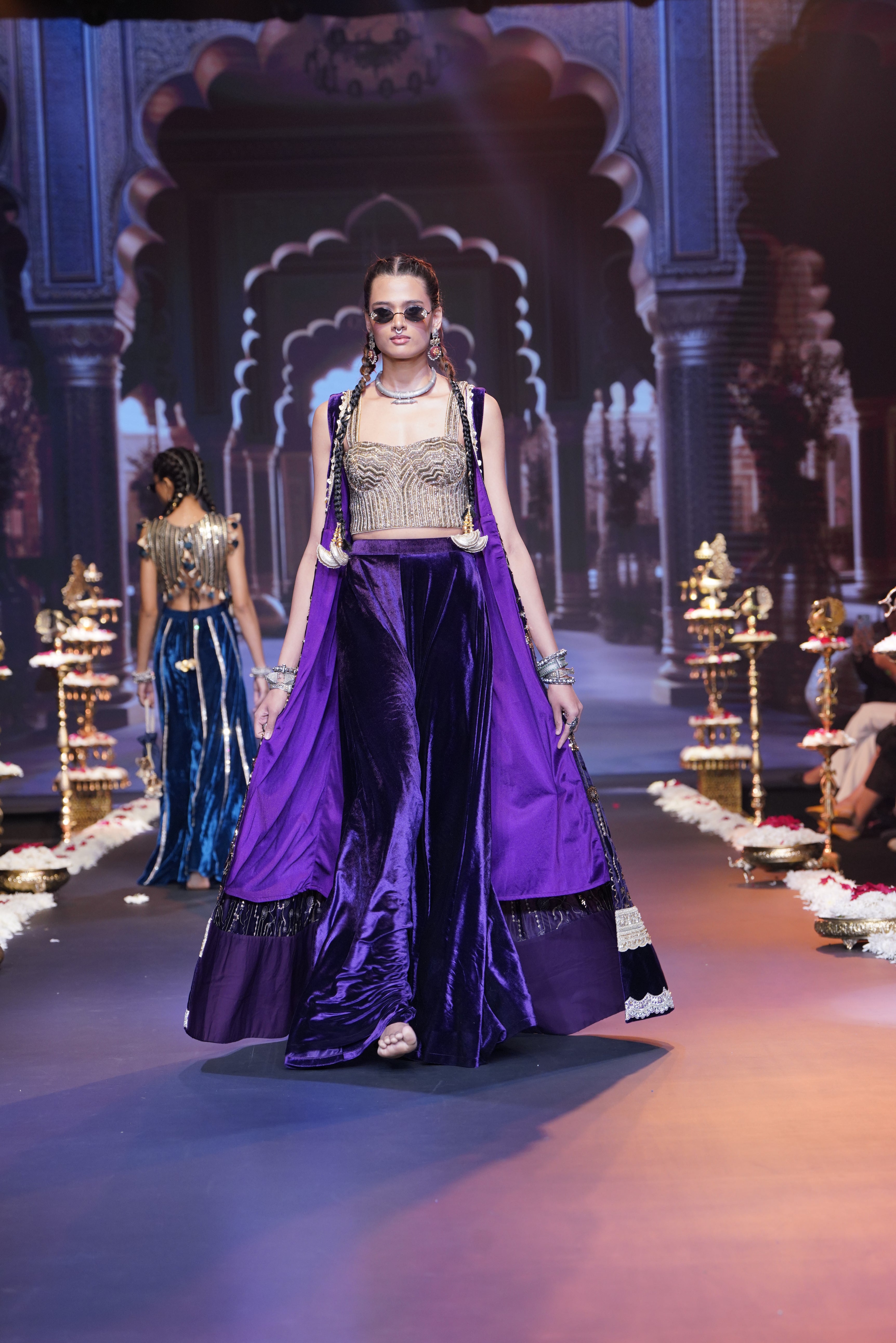 Purple embroidered three – piece set