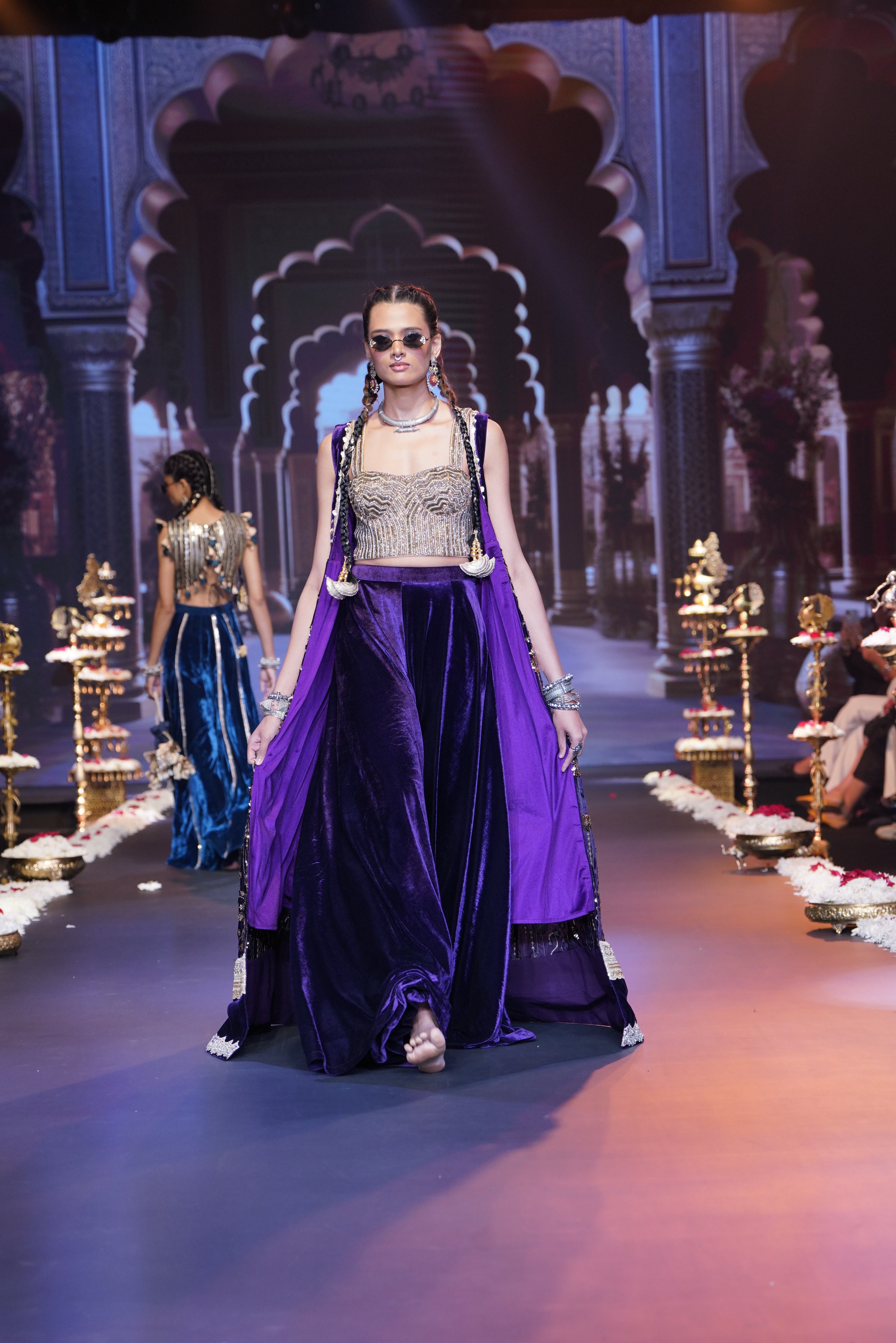 Purple embroidered three – piece set