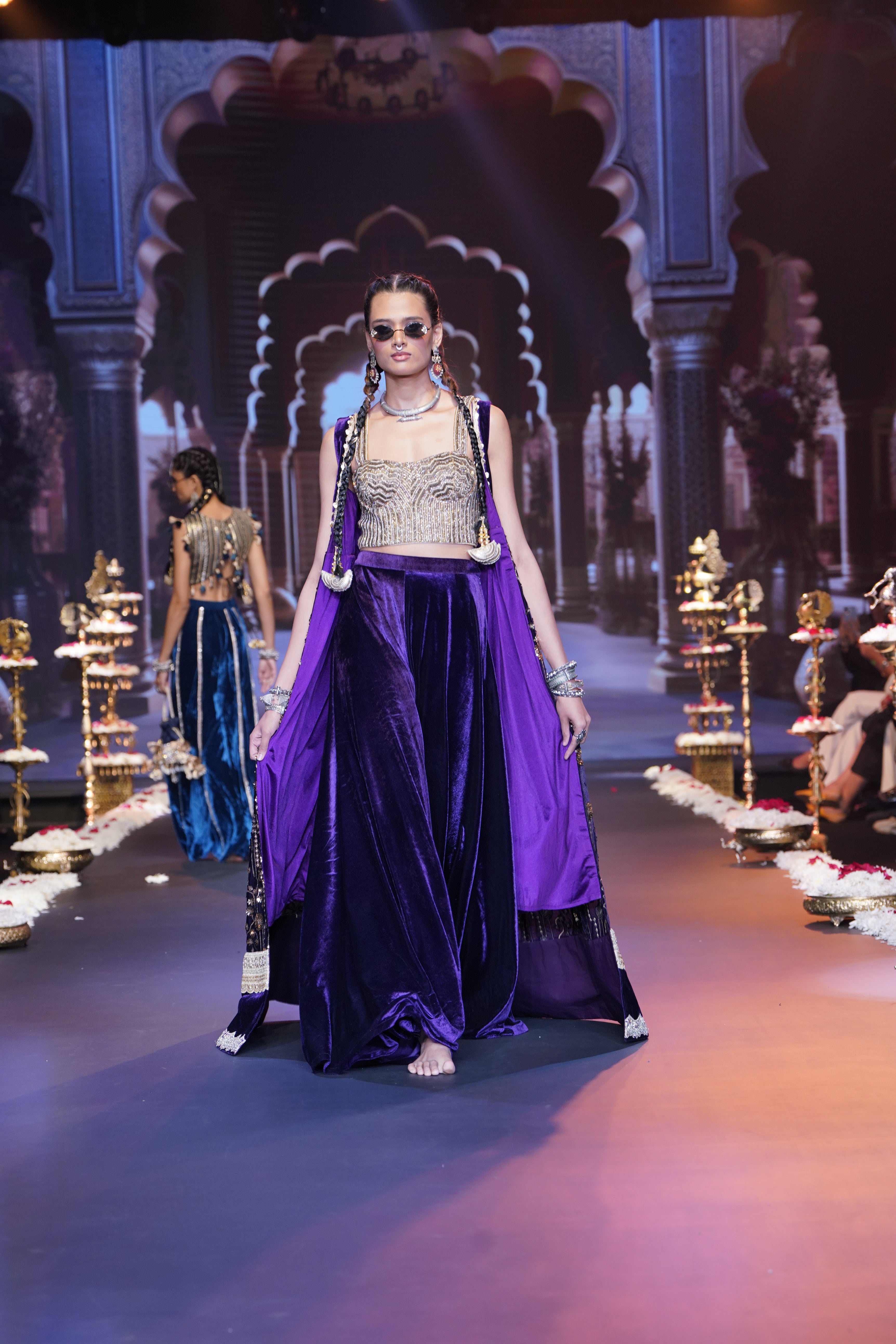 Purple embroidered three – piece set