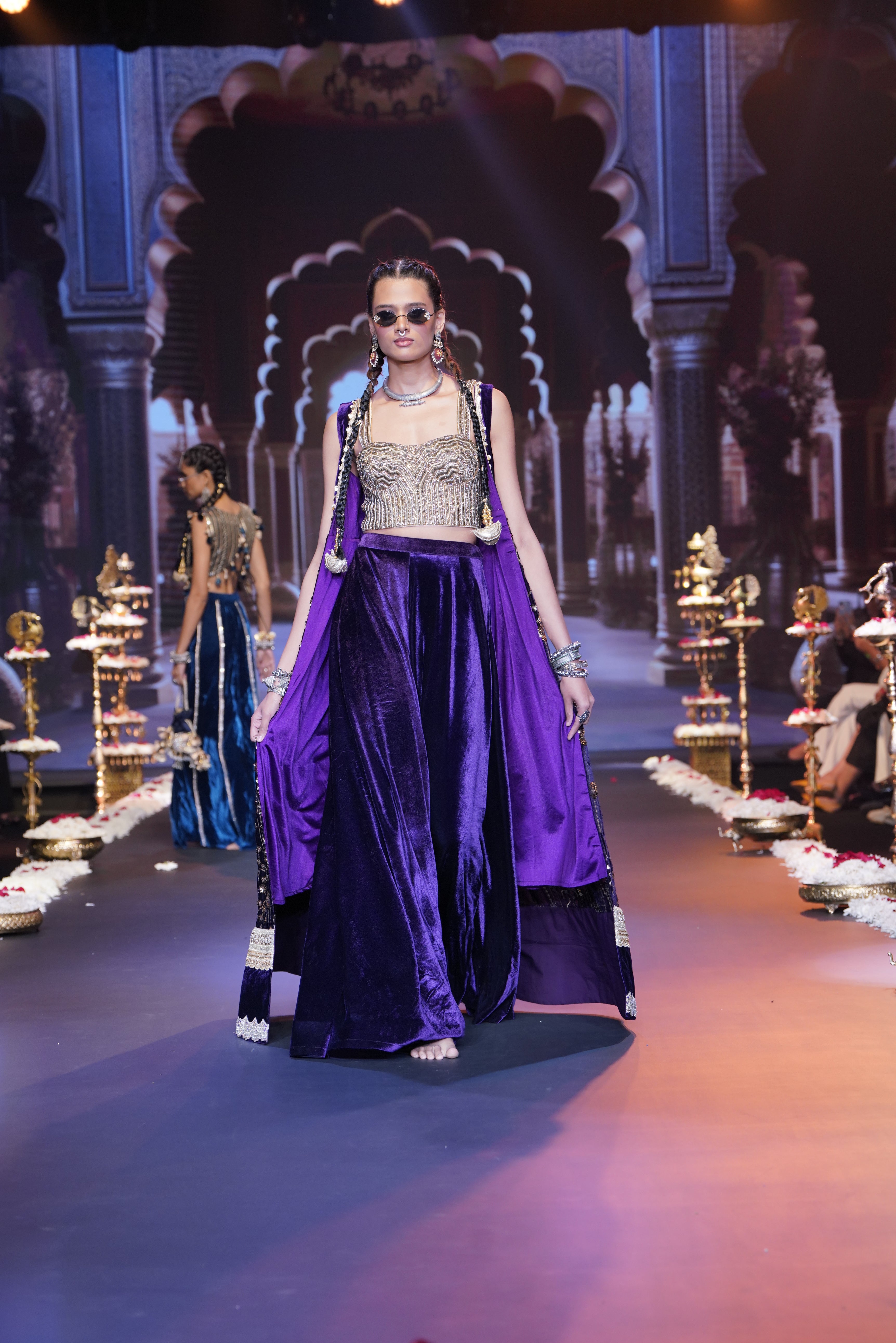 Purple embroidered three – piece set