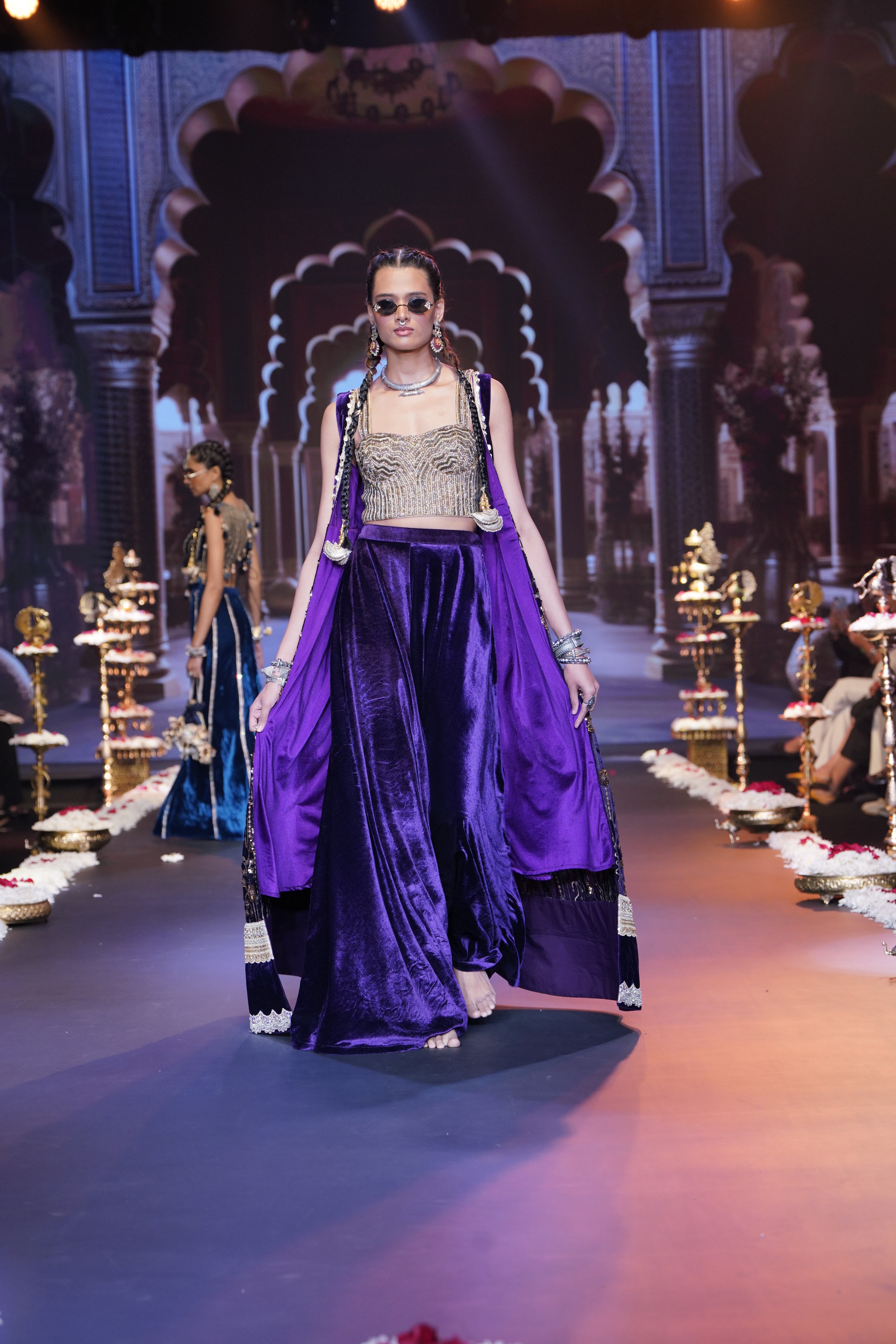 Purple embroidered three – piece set