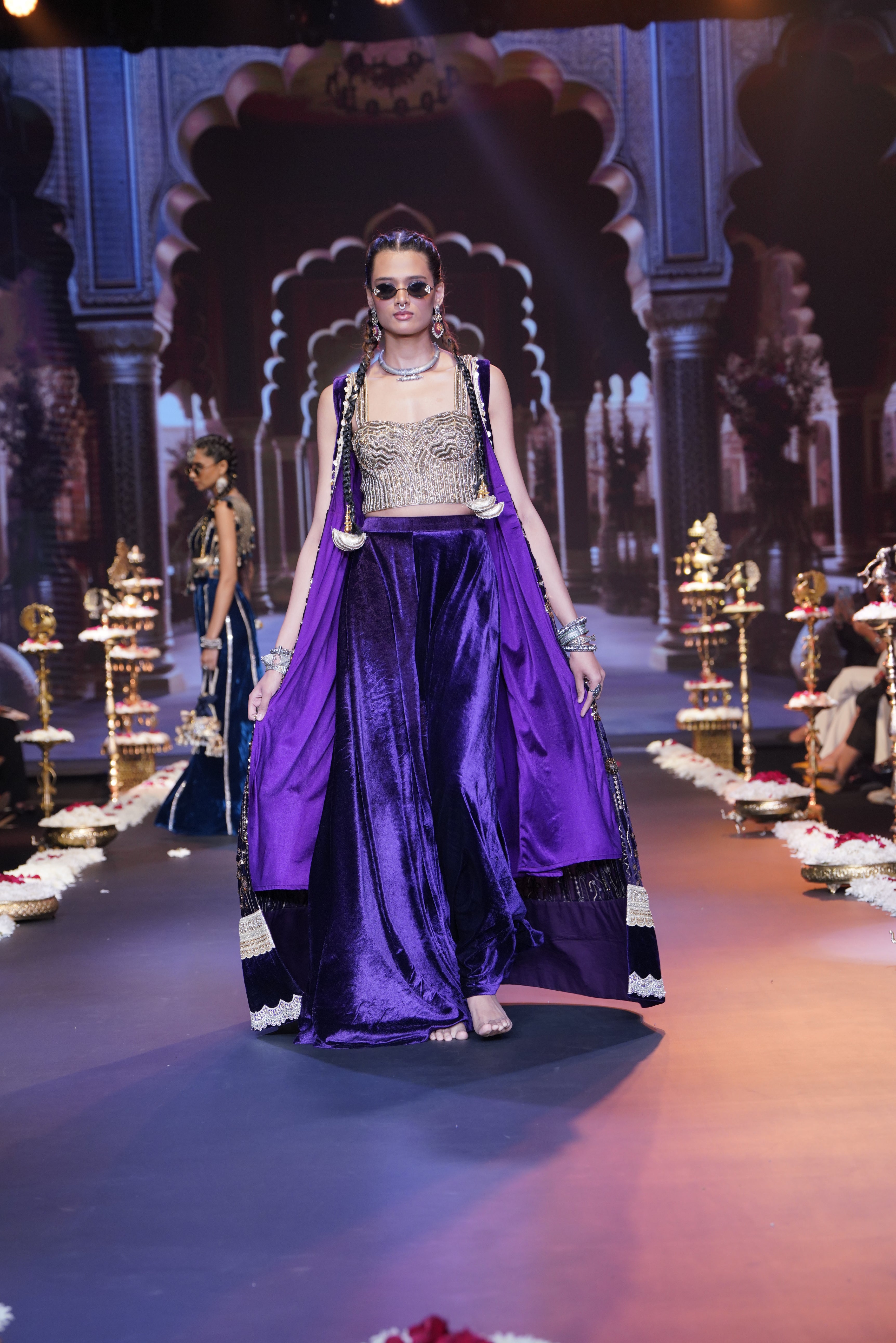 Purple embroidered three – piece set