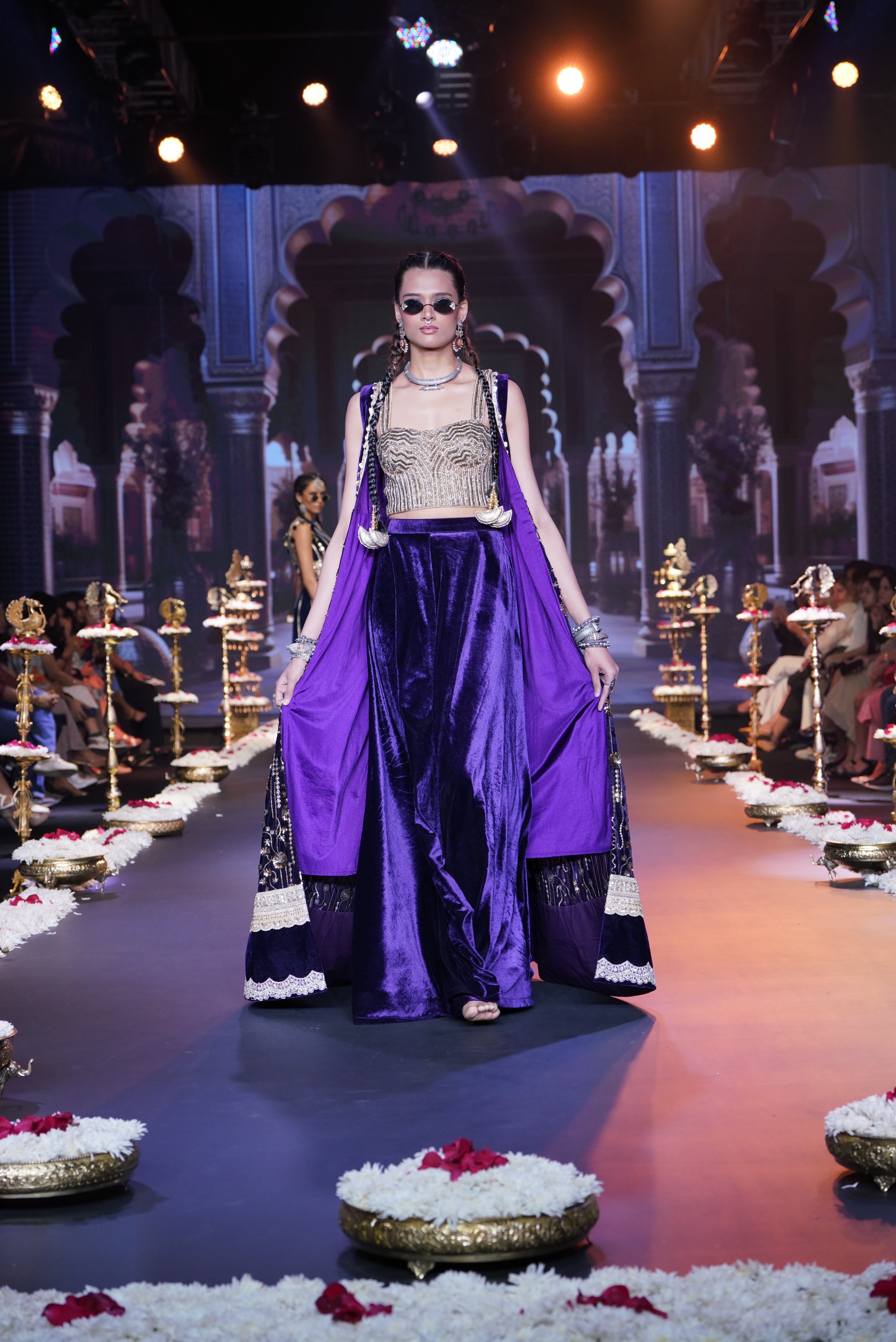 Purple embroidered three – piece set