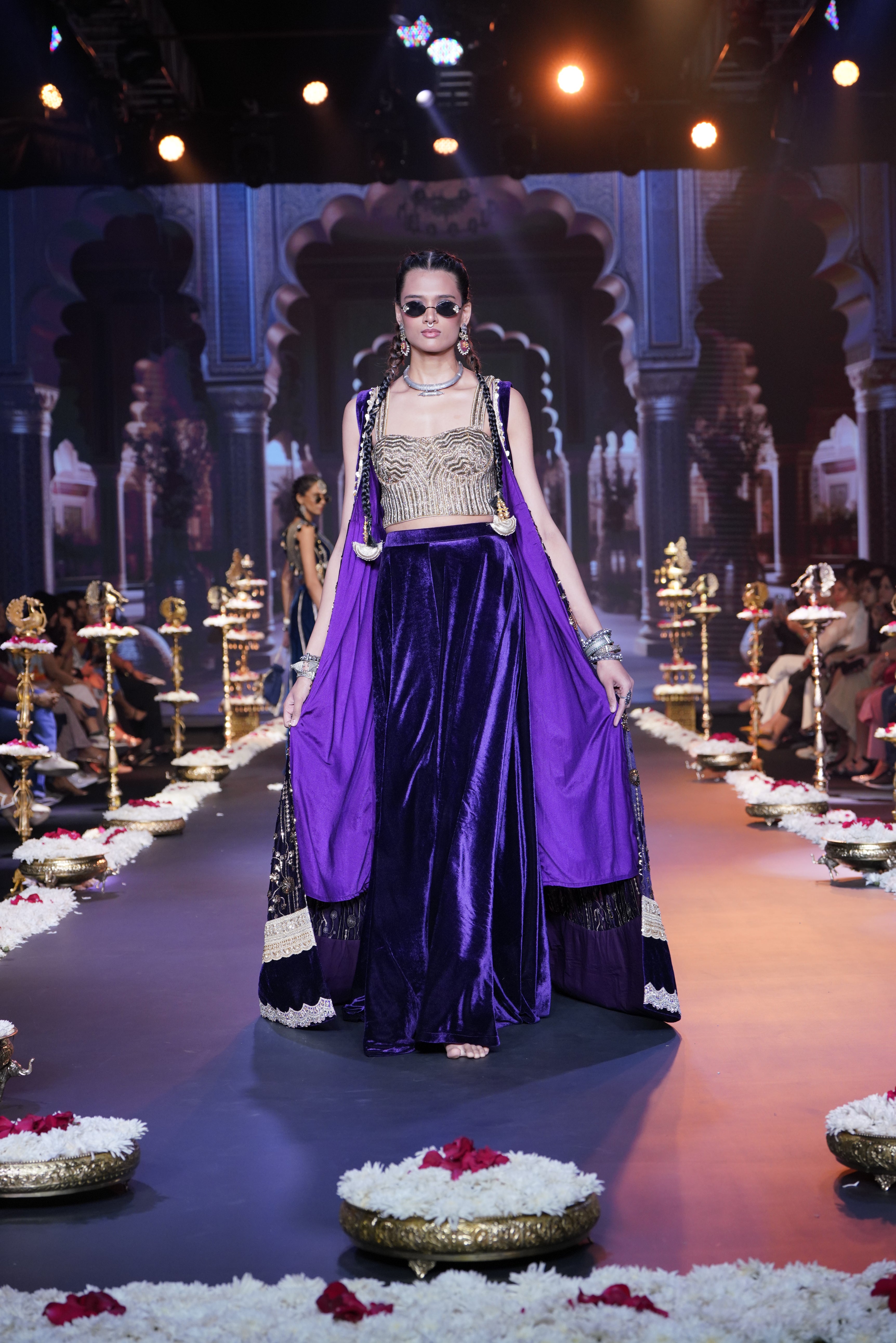 Purple embroidered three – piece set