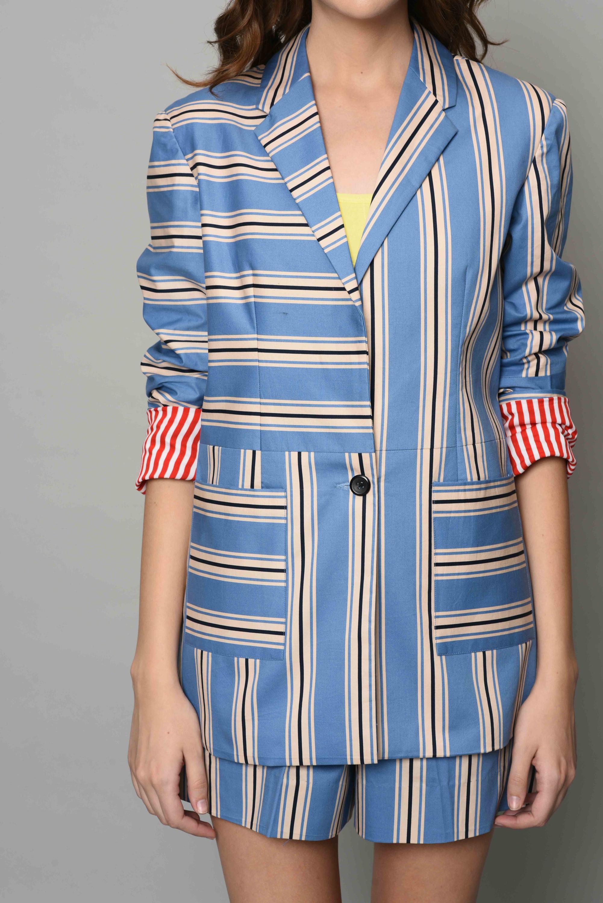 Blue And White Strip Blazer Set