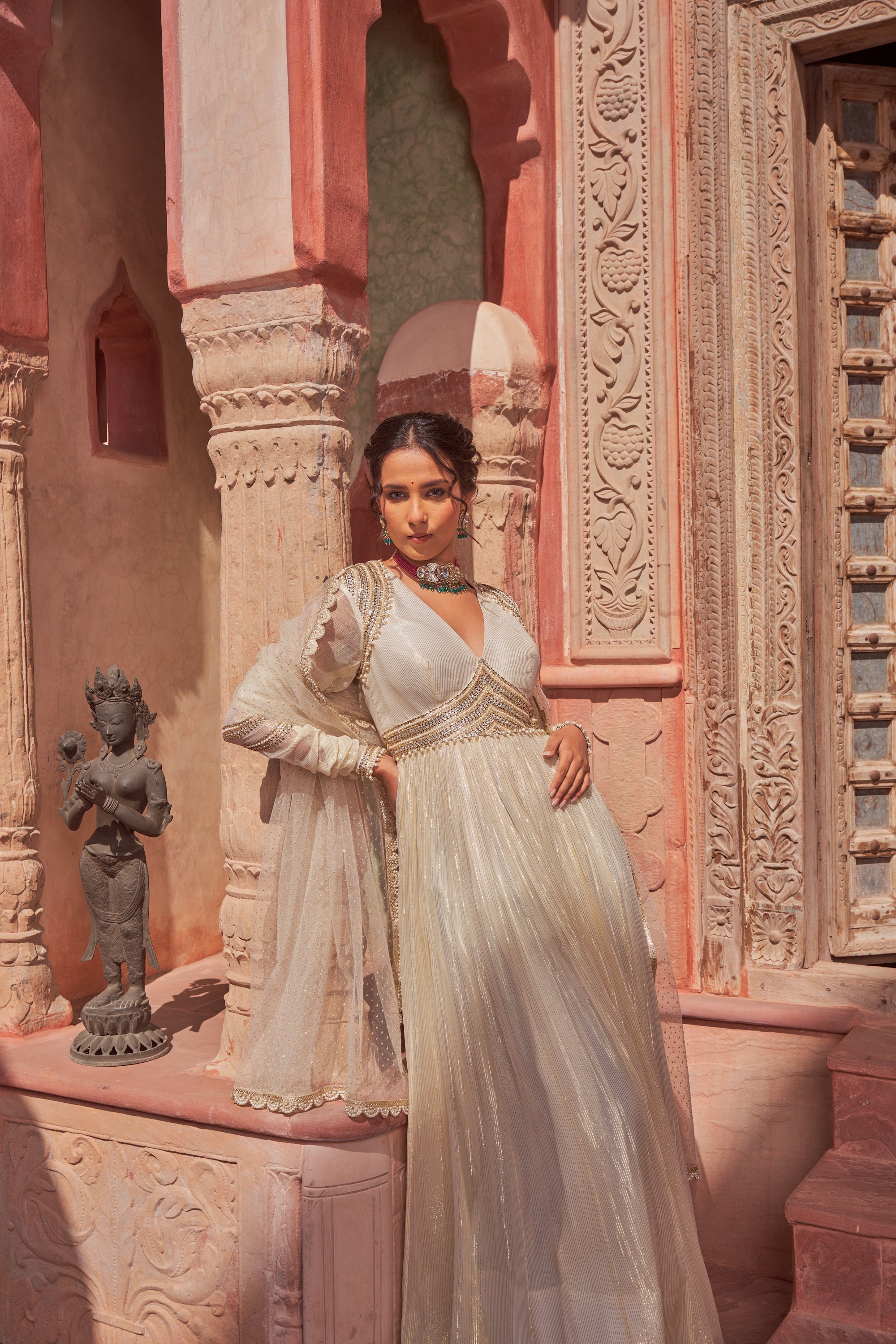 Ivory Basant Rani Floor Length Anarkali | Nidhika Shekhar