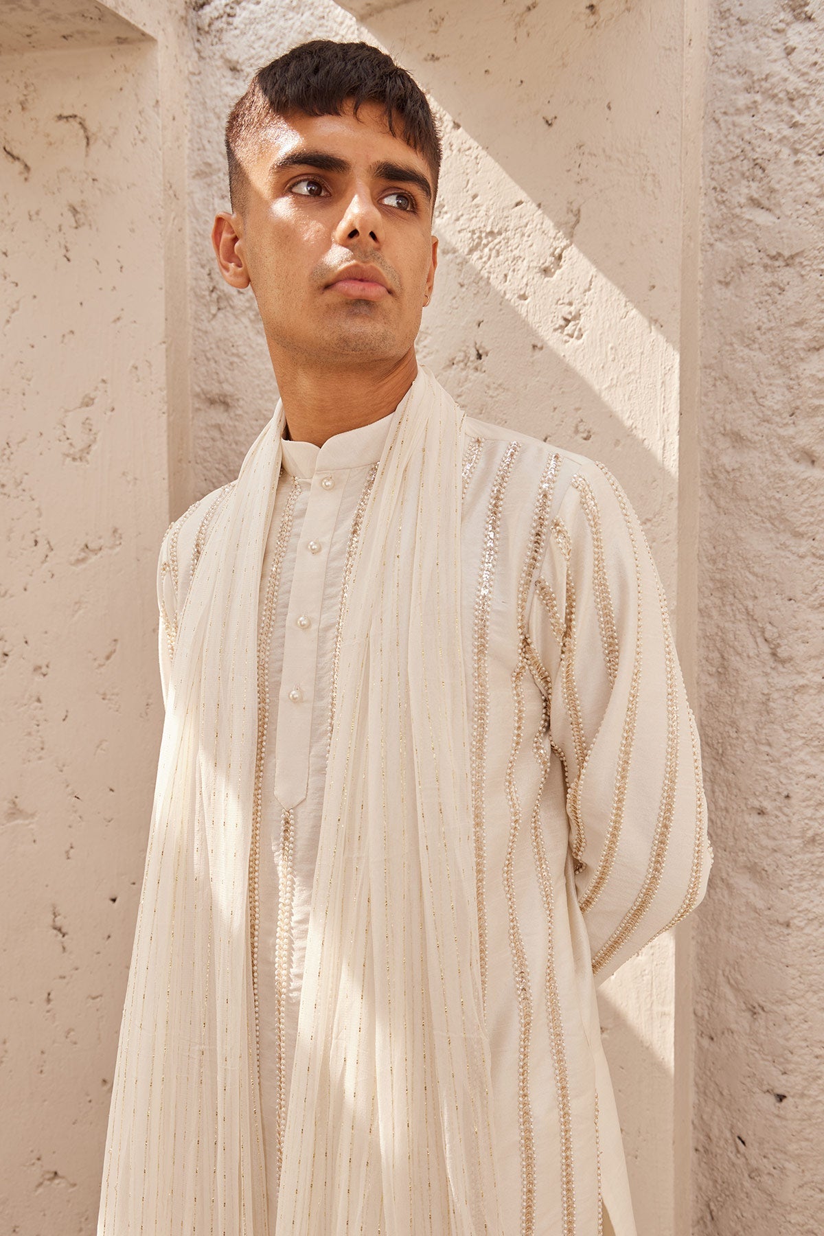 Buy Men's Designer Ivory Embroidered Kurta | Nidhika Shekhar