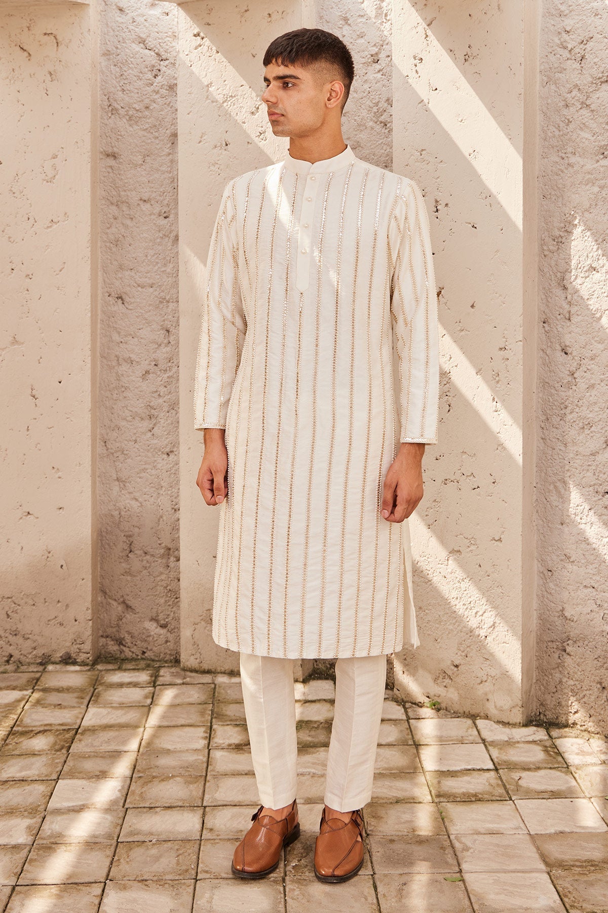 Buy Men's Designer Ivory Embroidered Kurta | Nidhika Shekhar