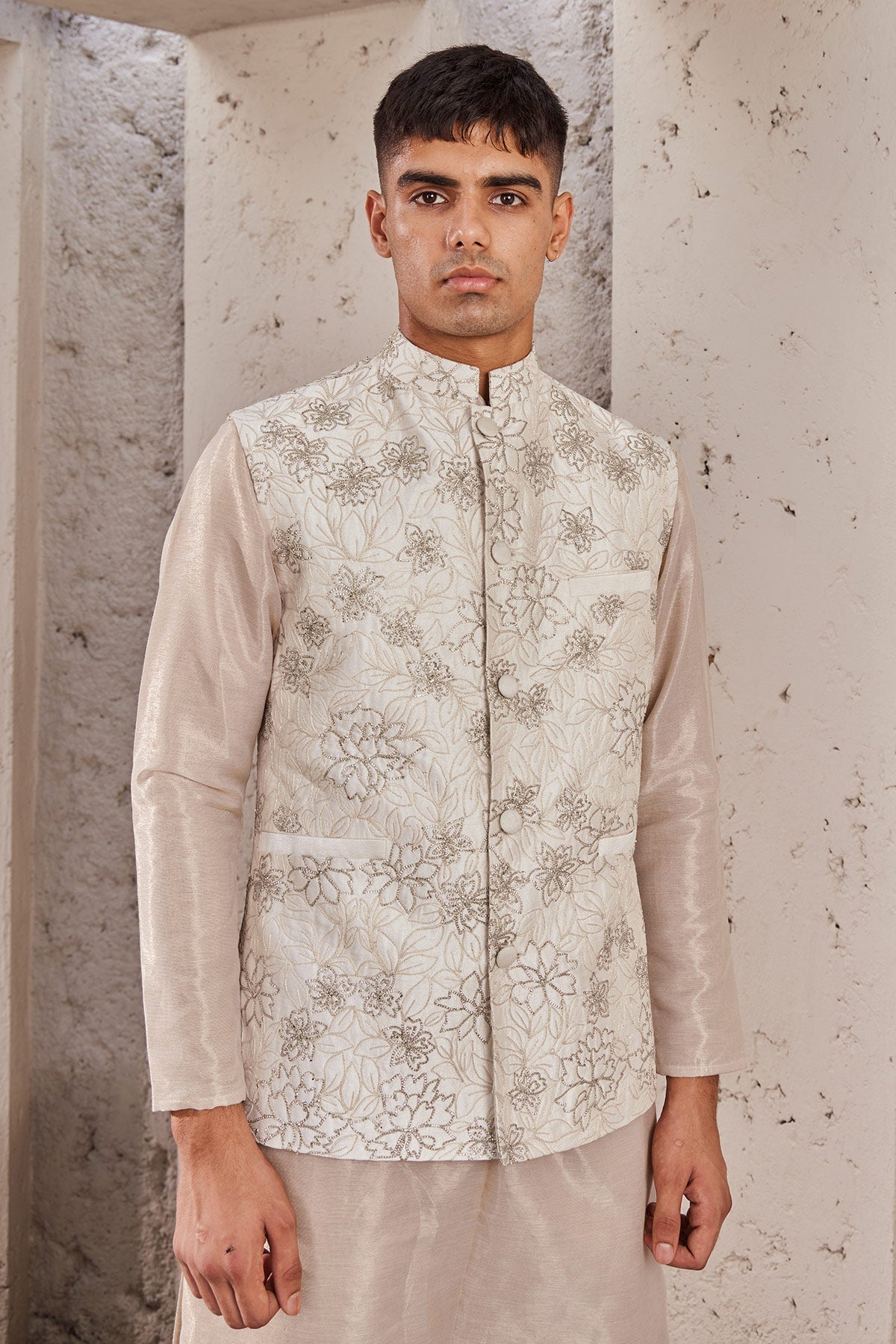 Buy Designer Ivory Embroidered Silk Bandi | Nidhika Shekhar