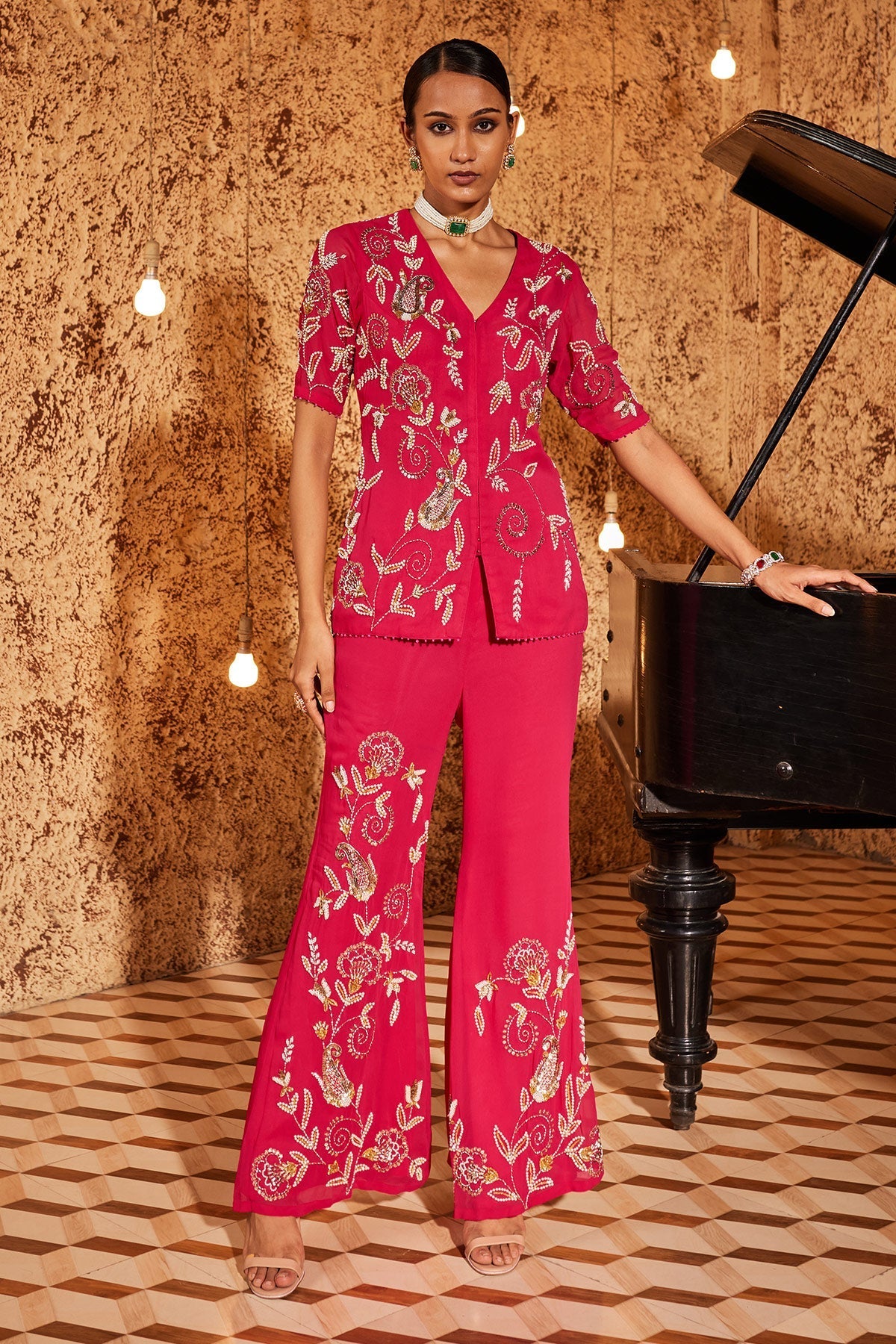 Buy Jalsa -E- Khaaas Hot Pink Co-Ord Set | Nidhika Shekhar