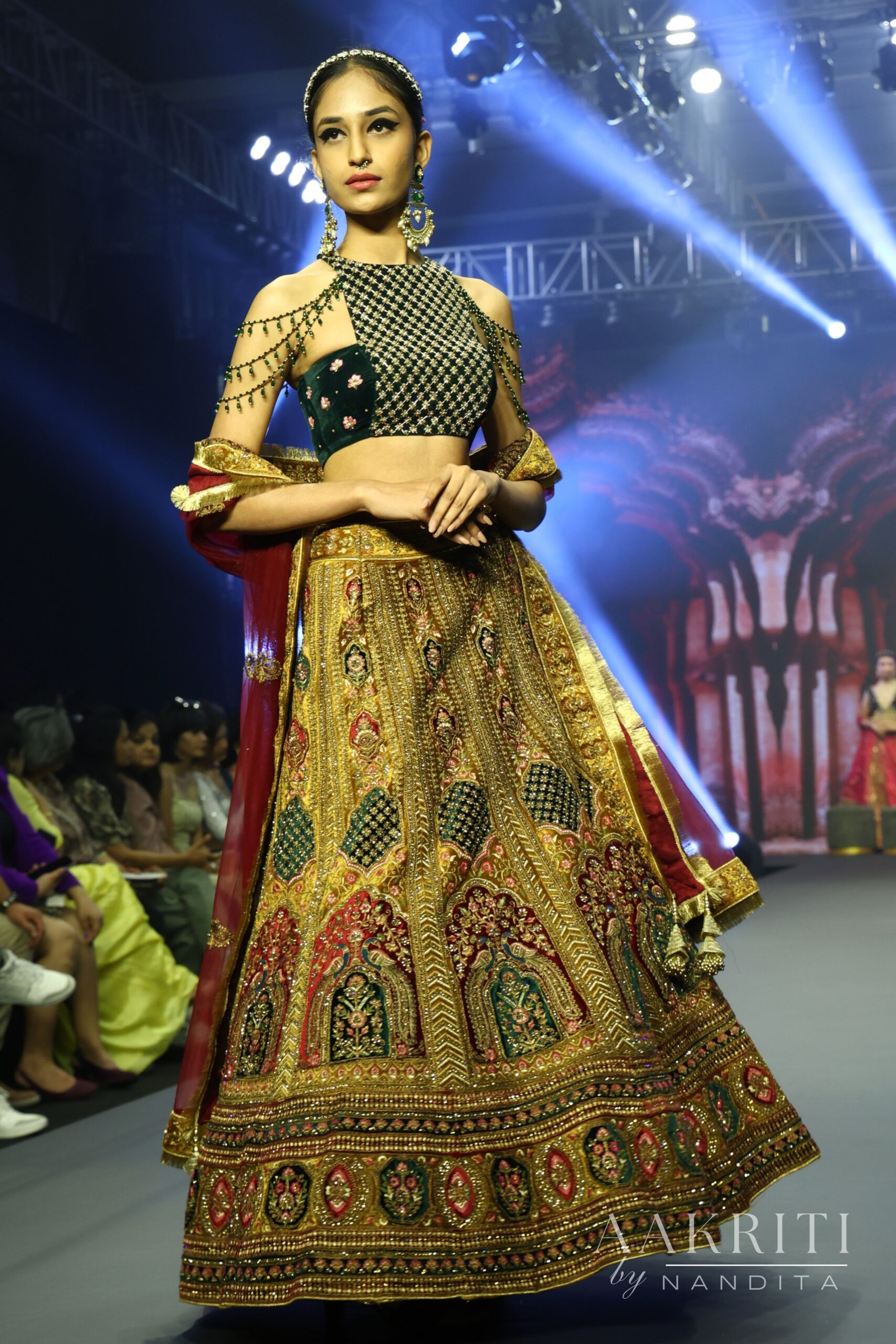 Green Boat And Golden Lehenga