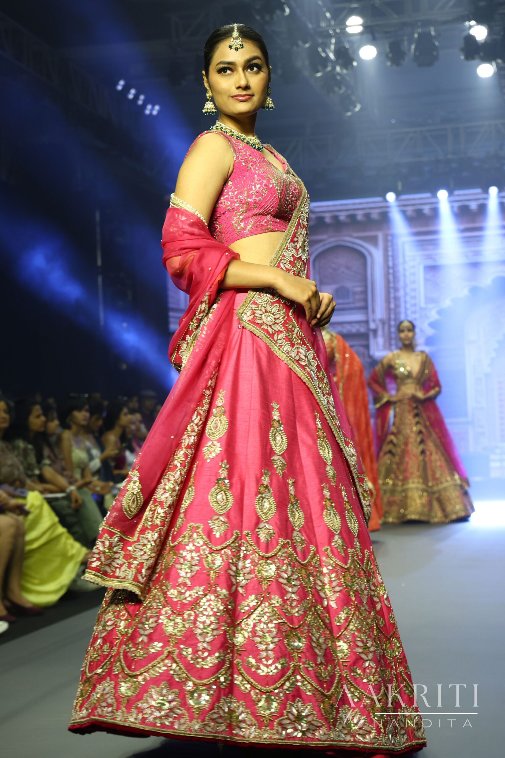 Berry Pink Dhupian Bridal Kali Lehenga