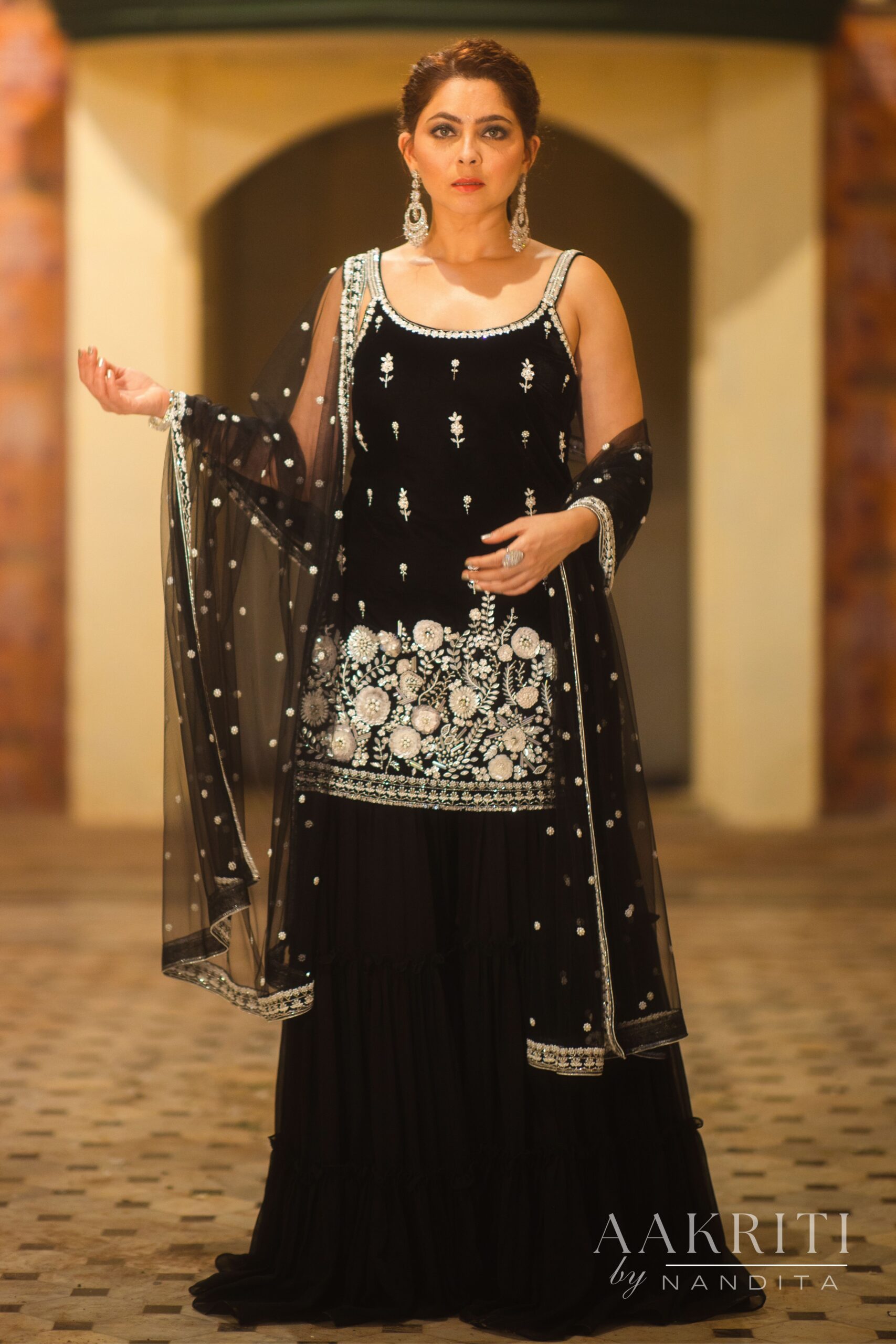 Sonali Kulkarni In Black Sharara Dress