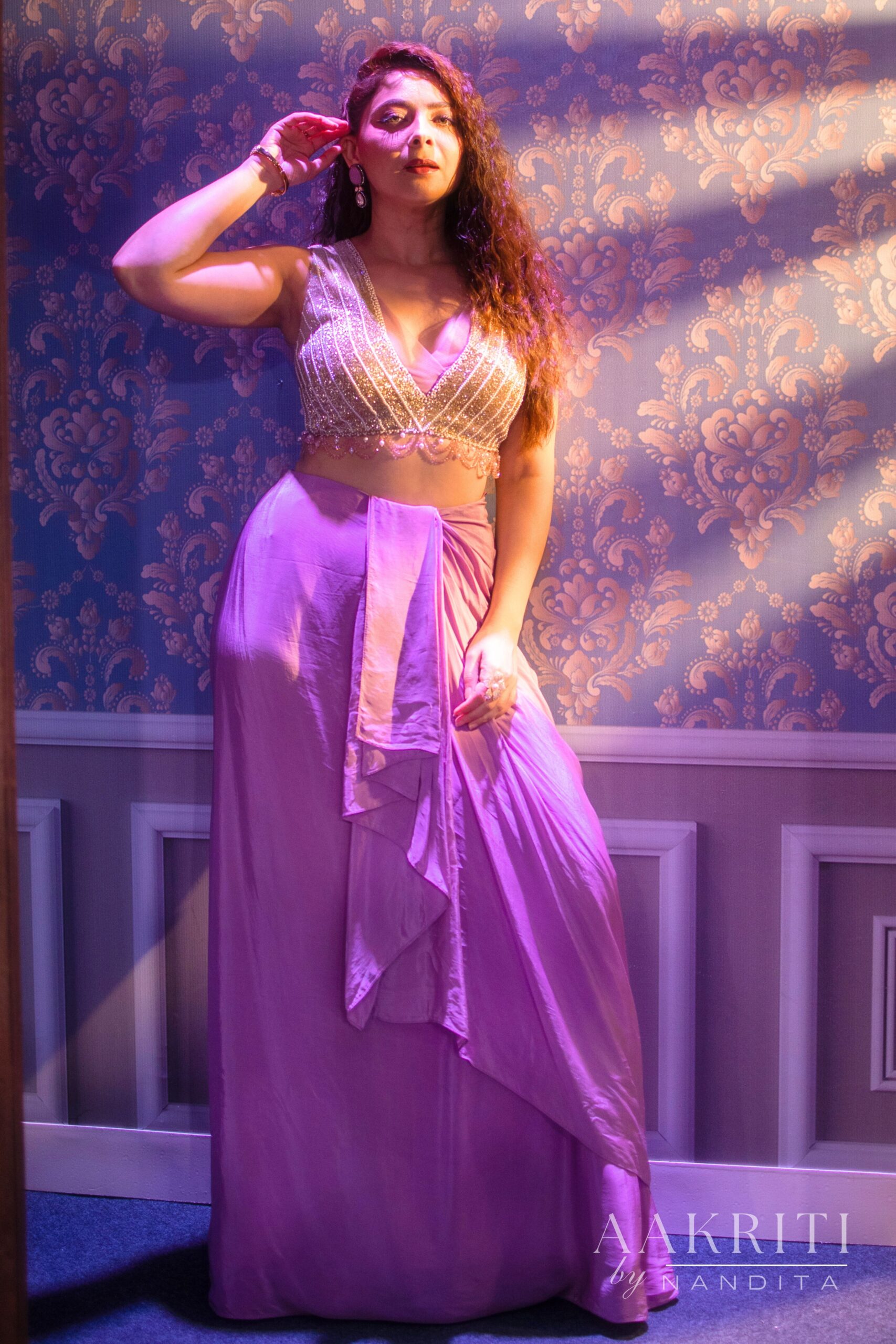 Sonali Kulkarni In Lilac Dhoti Dress