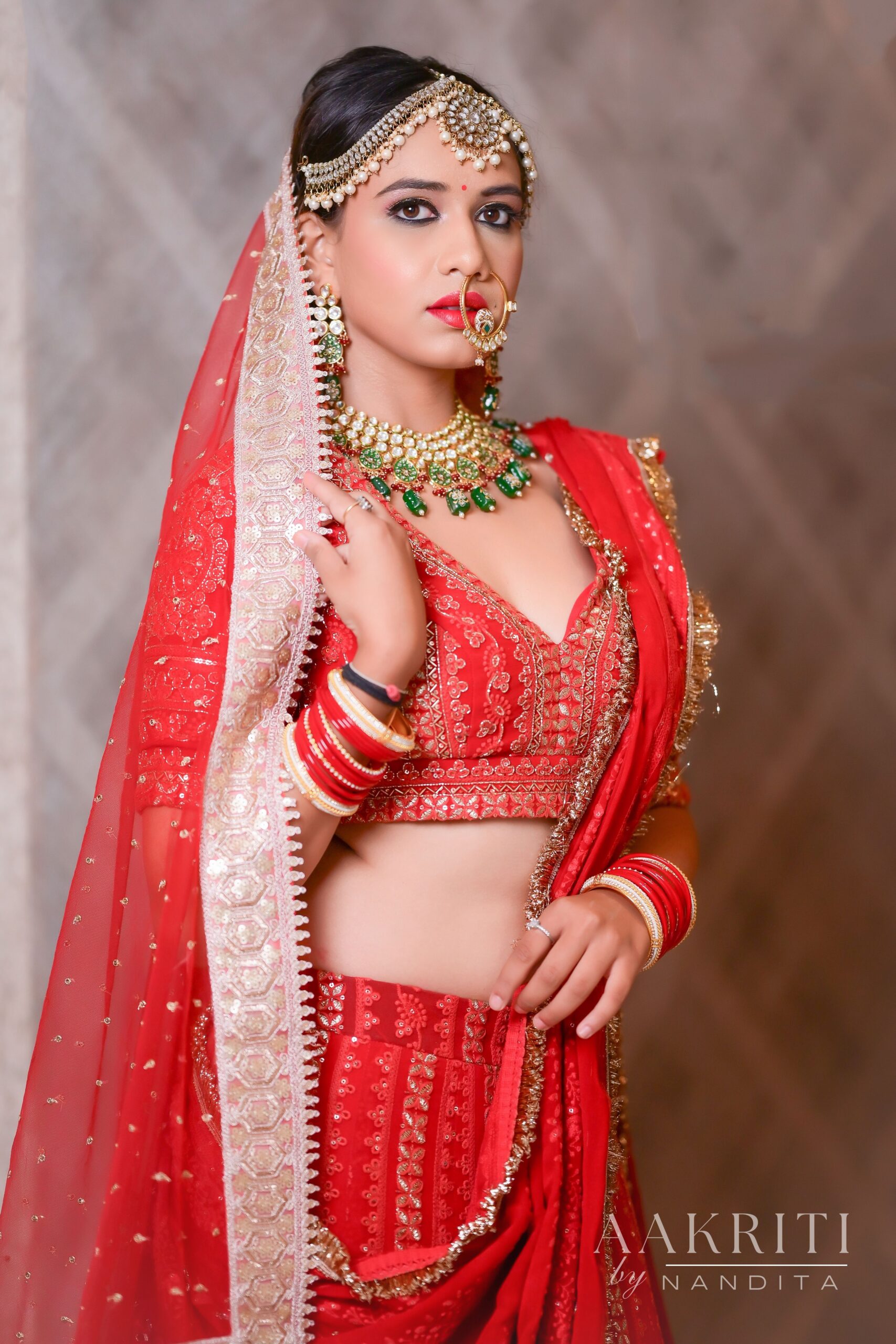 Red Lakhnavi Bridal Wear Lehenga