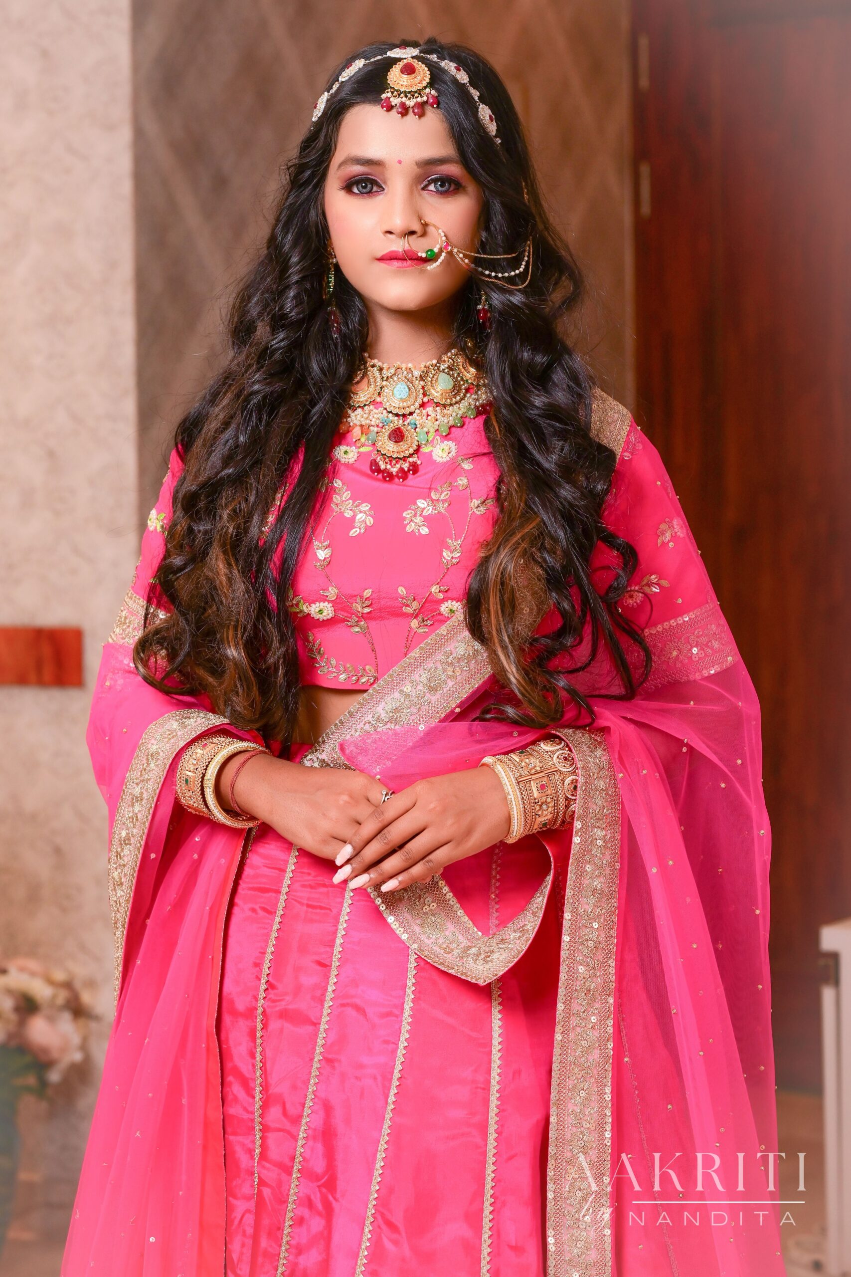 Pink Coloured Hand Embroidered Blouse With Lehenga