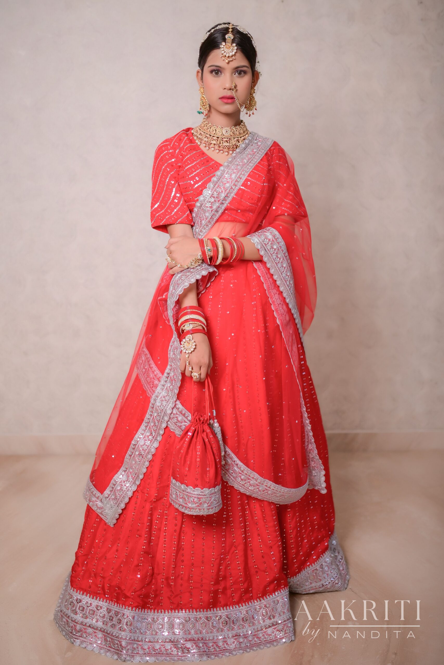 Beautiful Sequnce Embroidered Red Lehenga