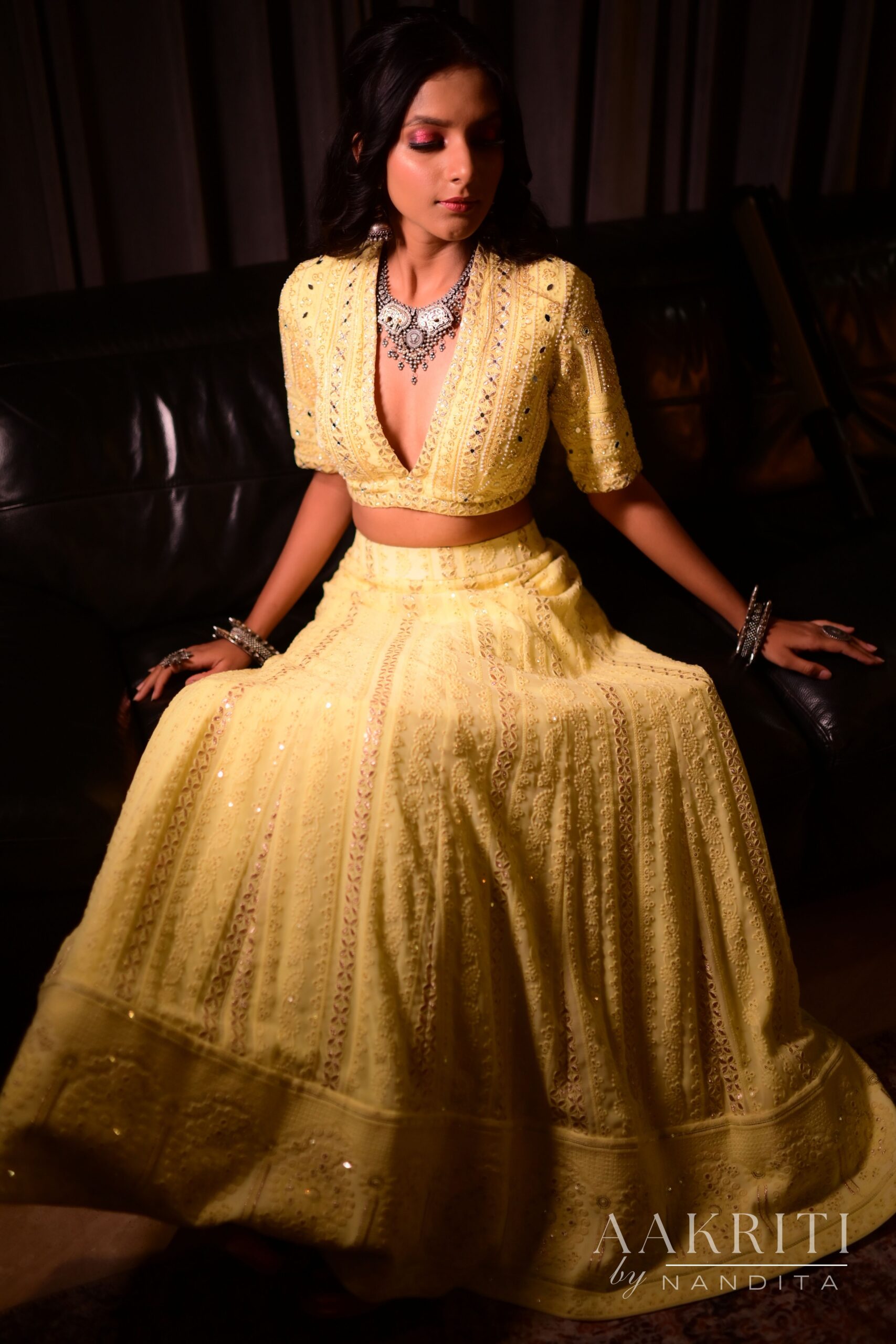 Pastel Yellow Lakhnavi Bridal Lehenga