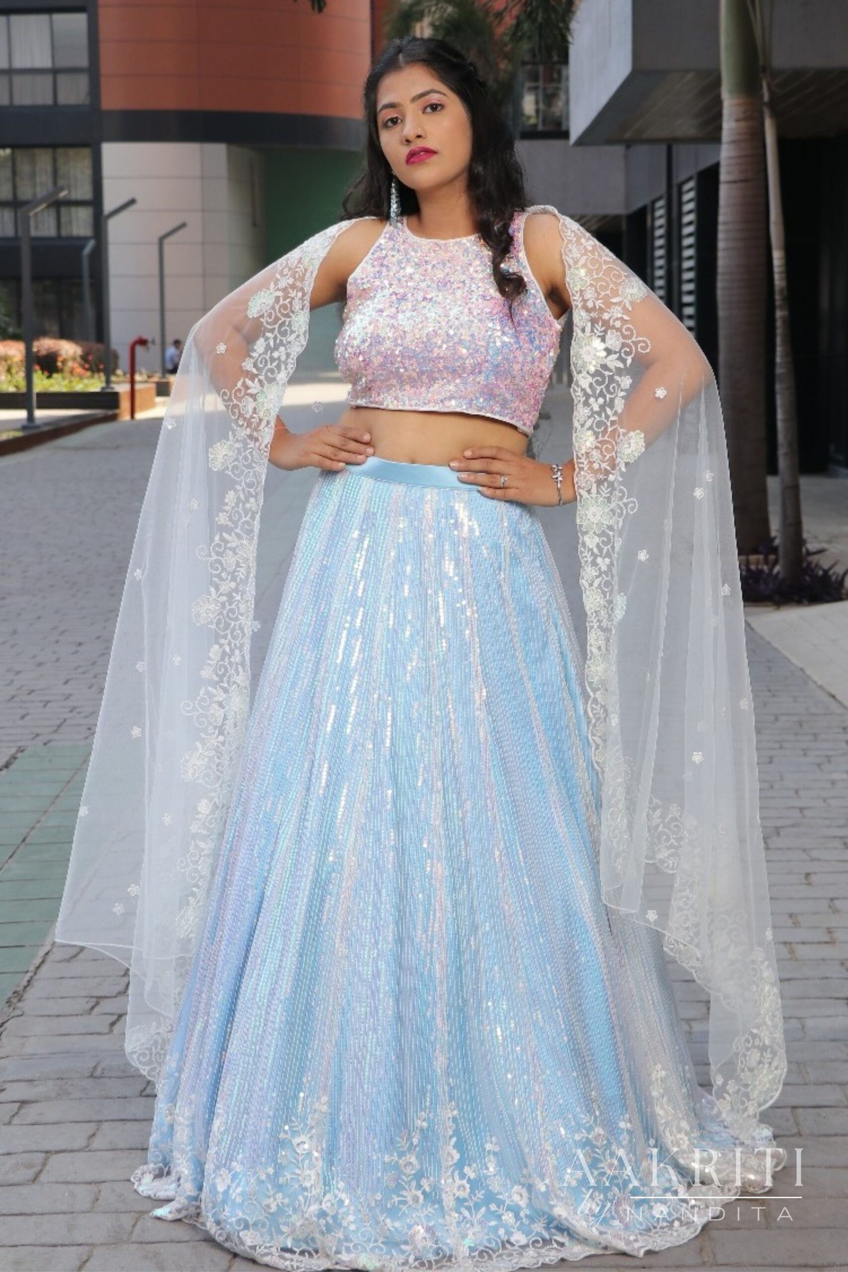 Glittery Silver White Lehenga