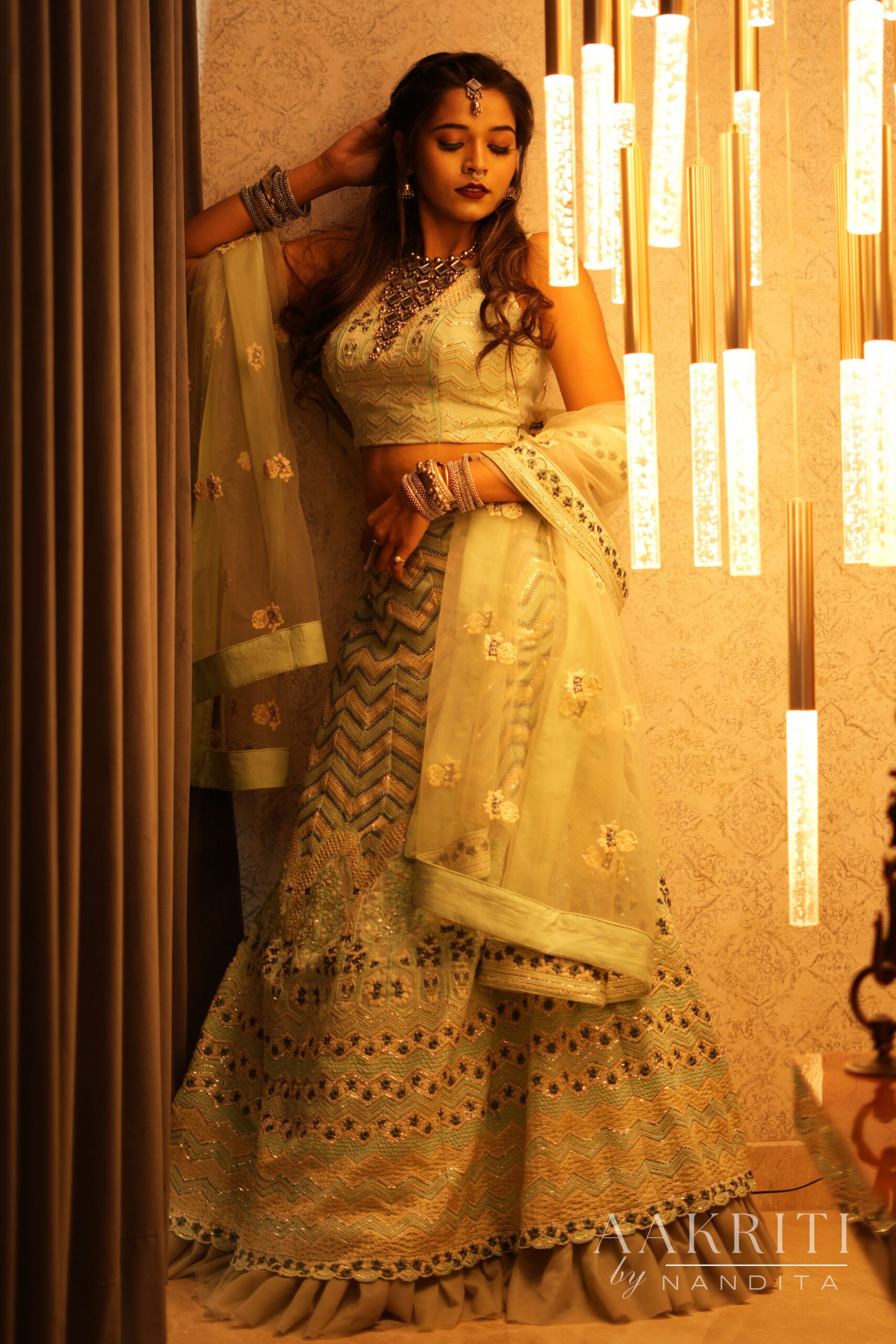 Pista Green Coloured Lehenga