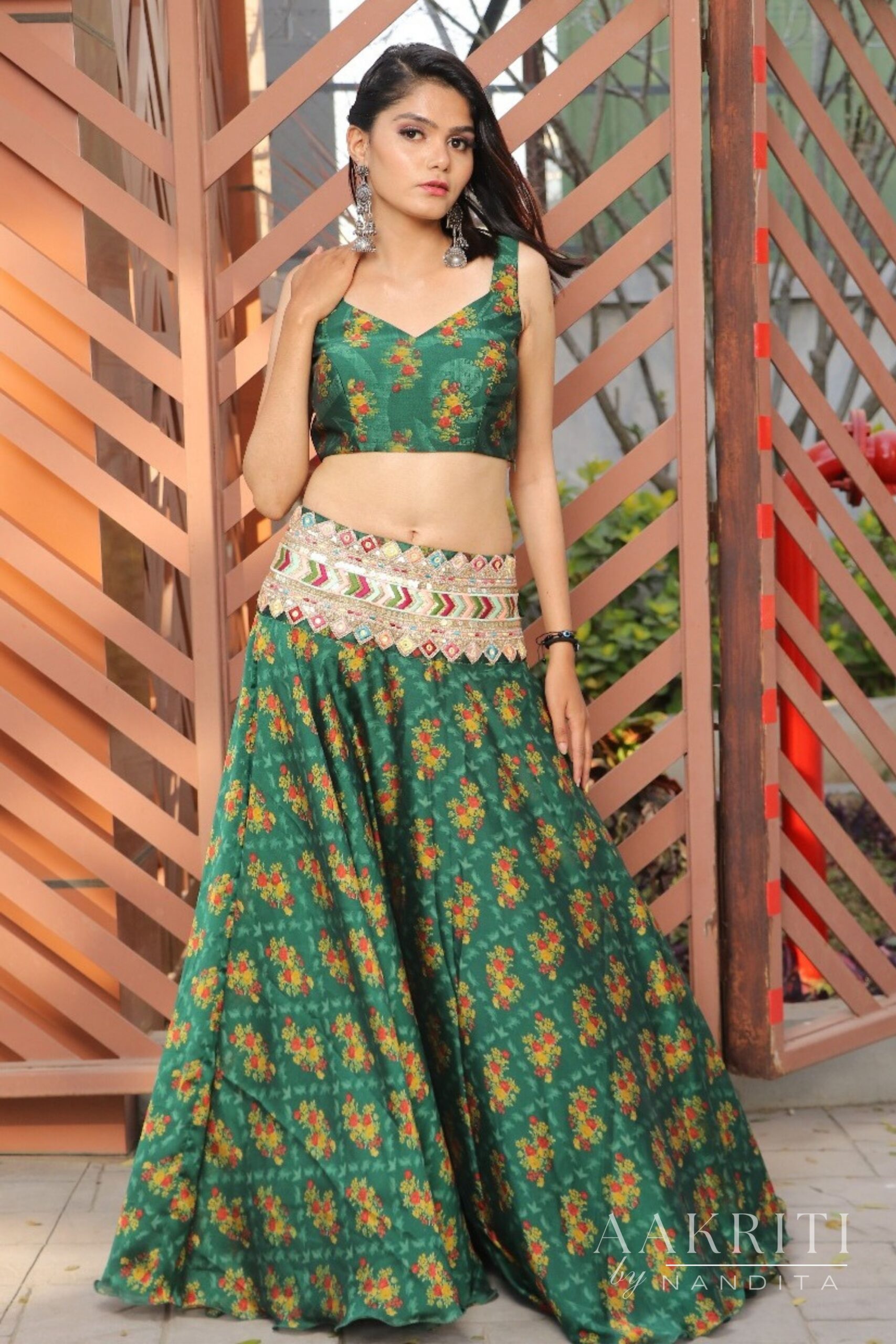 Green Coloured Printed Lehenga