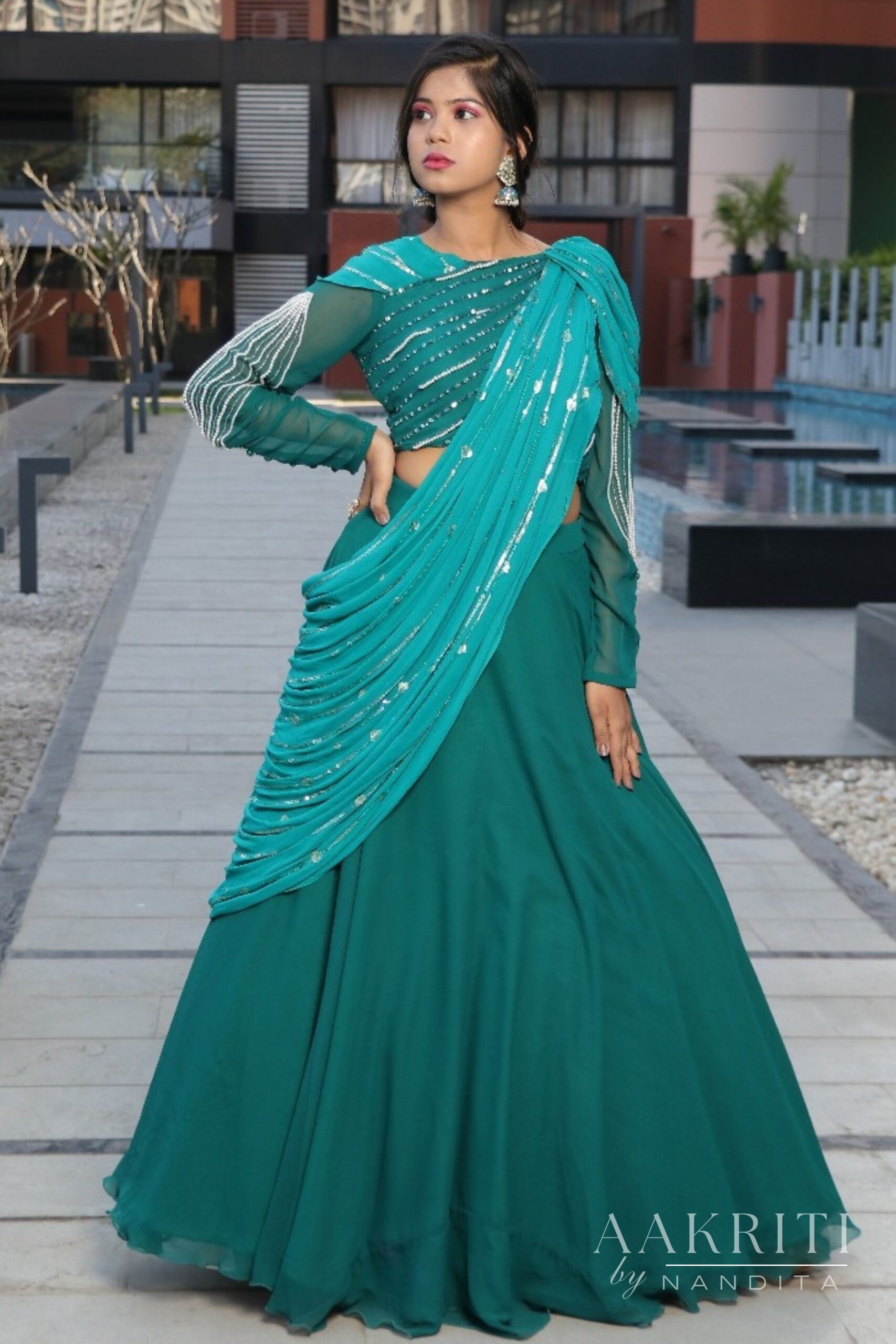 Peacock Green Indowestern Lehenga